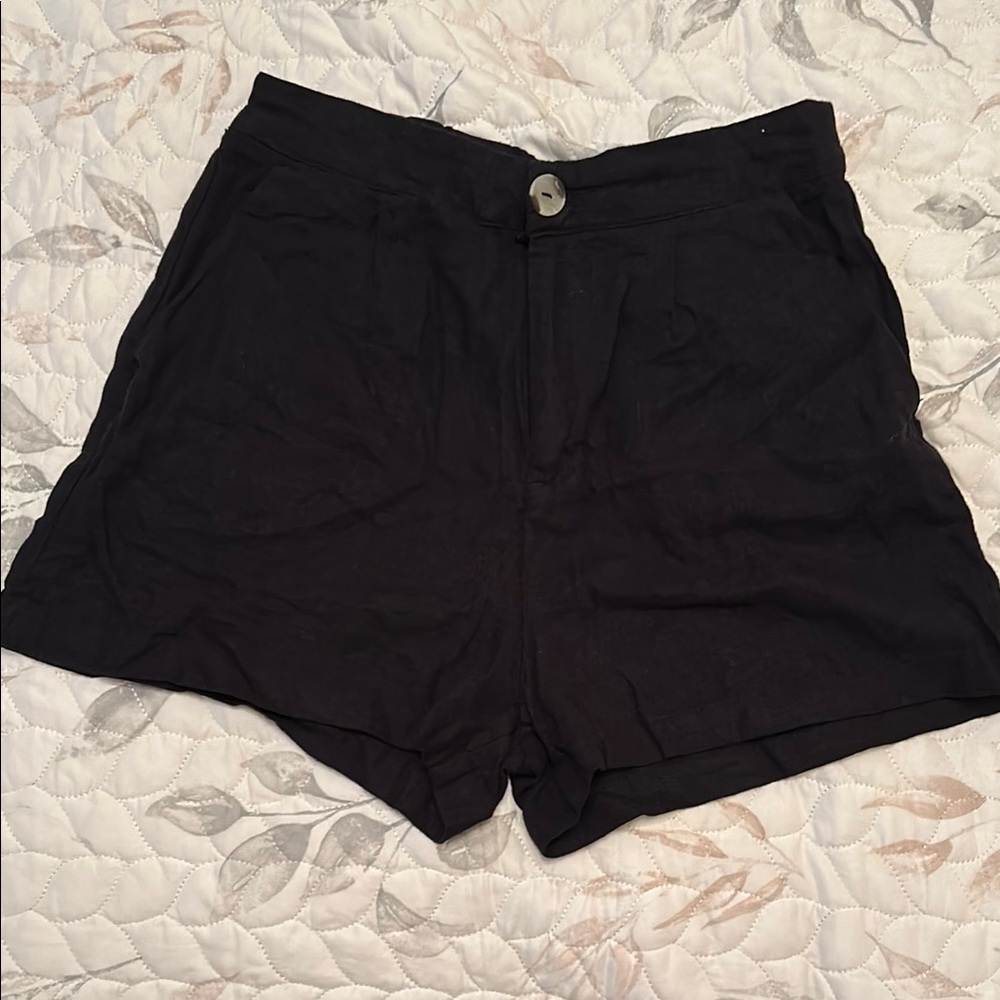Ambiance Black High Waist Linen Shorts